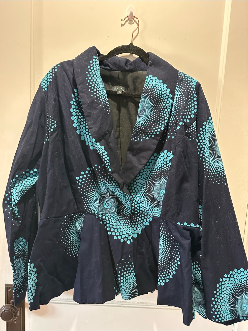 Navy & Teal Spiral-Print Women's Peplum Blazer